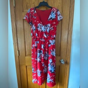 Modcloth “Fits of Bliss” Red Flutter Sleeve Midi Dress